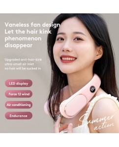 COD FS23 Portable Bladeless Silent Adjustable Hanging Neck Fan Double Cell USB LED Display 5-Speed