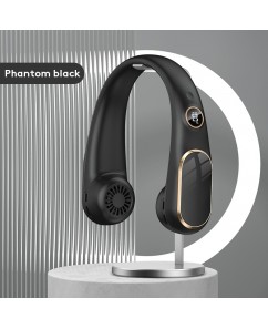 COD FS23 Portable Bladeless Silent Adjustable Hanging Neck Fan Double Cell USB LED Display 5-Speed